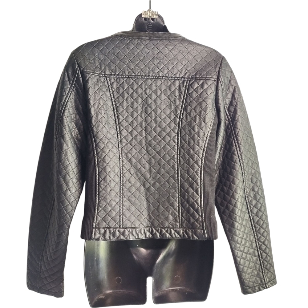 Maurices Women's Black Faux Leather Quilted ZIP Up Pockets Jacket Size Large - Picture 3 of 12